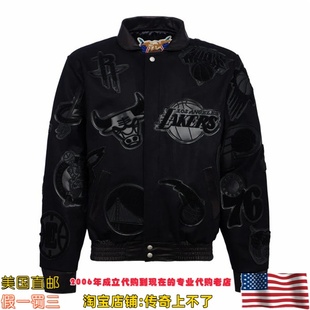 美国直邮 Jeff Hamilton汉密尔顿 NBA球队标志拼贴刺绣羊毛皮夹克
