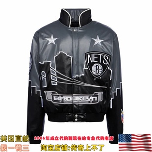 美国直邮定制 Jeff Hamilton 篮网队 NBA篮网配色 纯素刺绣皮夹克