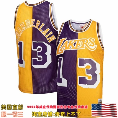美国代购 湖人队 mitchellness Split Swingman球迷版球衣-张伯伦