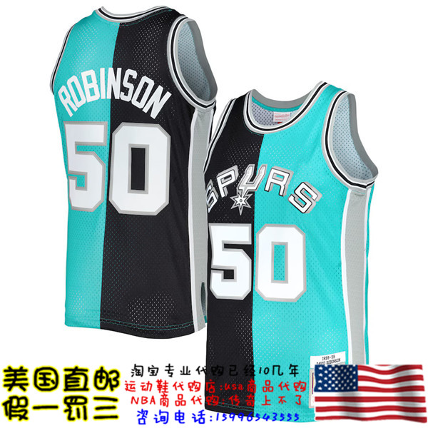 美国代购马刺队 mitchellness Split Swingman球迷版球衣-罗宾逊