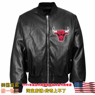 美国代购 Jeff Hamilton 公牛队 双面穿飞行夹克 球队刺绣皮夹克