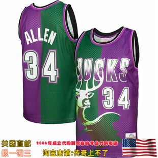 美国代购 雄鹿队 mitchellness Split Swingman球迷版球衣-雷阿伦