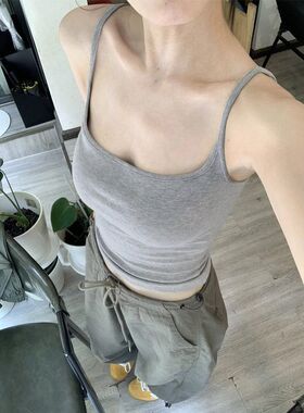 灰色吊带带胸垫背心女夏外穿内搭美背2025新款夏季小众设计感上衣