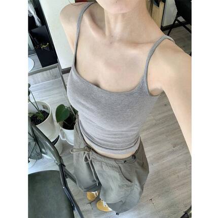 灰色吊带带胸垫背心女夏外穿内搭美背2025新款夏季小众设计感上衣