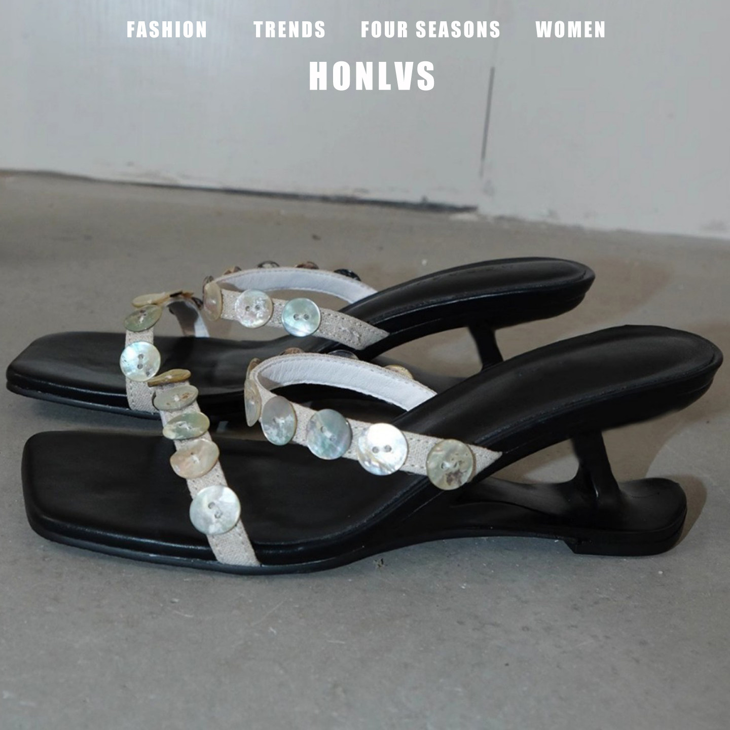 高级感黑色方头凉鞋女夏外穿2026新款不累脚异型高跟气质一字拖鞋