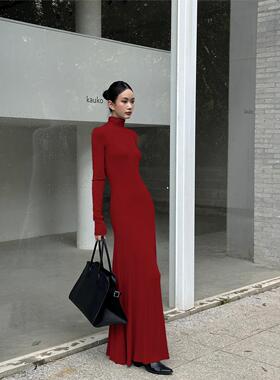 women clothes法式灰色高领长袖连衣裙2026秋冬新款简约时尚优雅