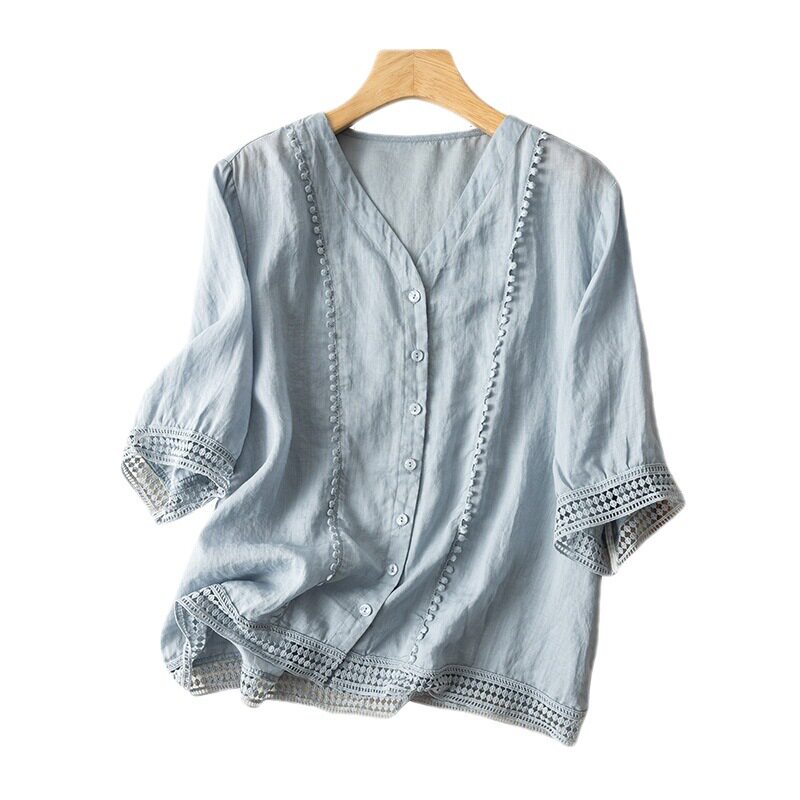 womenclothes中袖棉麻勾