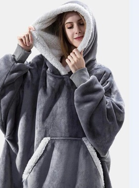 Winter Plush Fleece Wearable Hooded TV Blanket With Sleeves