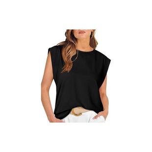 women clothes时尚新款女式盖袖上衣夏季背心基本款 T 恤休闲宽松