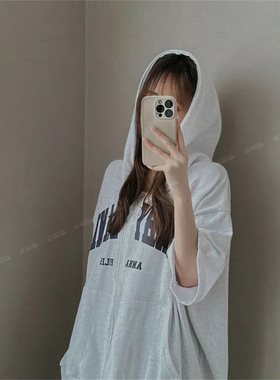 women clothes短袖开衫小众设计感上衣灰色卫衣女春夏韩版运动宽