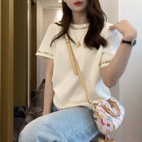 新中式钉珠短袖T恤女夏新