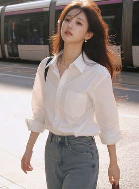 白色衬衫女2026春季新款上衣设计感小众轻奢高级感宽松慵懒风衬衫