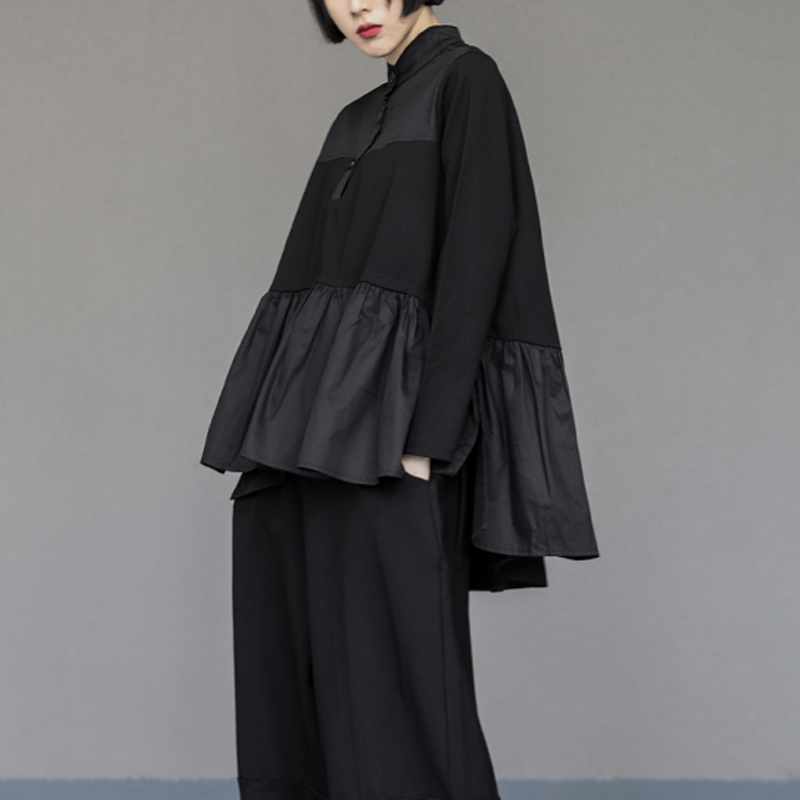 春装长袖t恤上衣女大码显瘦拼接