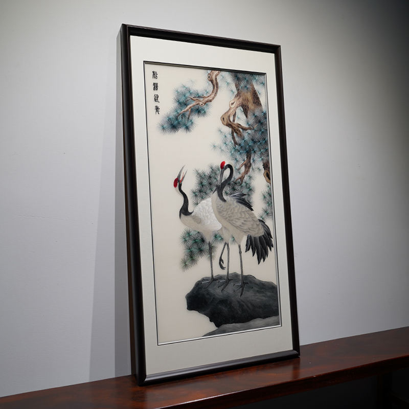 高端成品装饰画松鹤延年手工苏绣画书房卧室客厅玄关中式刺绣挂画图片