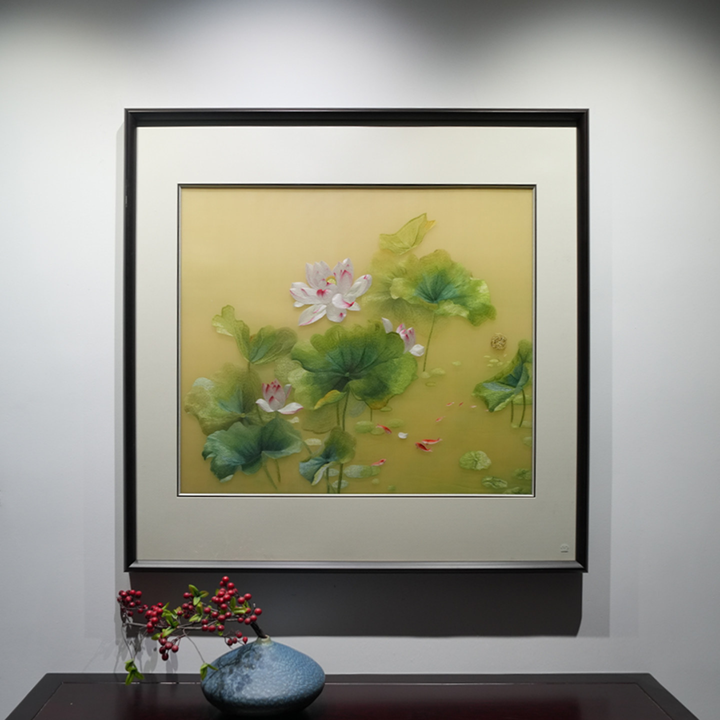 非遗手工苏绣荷塘情趣装饰画书房卧室客厅新中式刺绣成品木框挂画