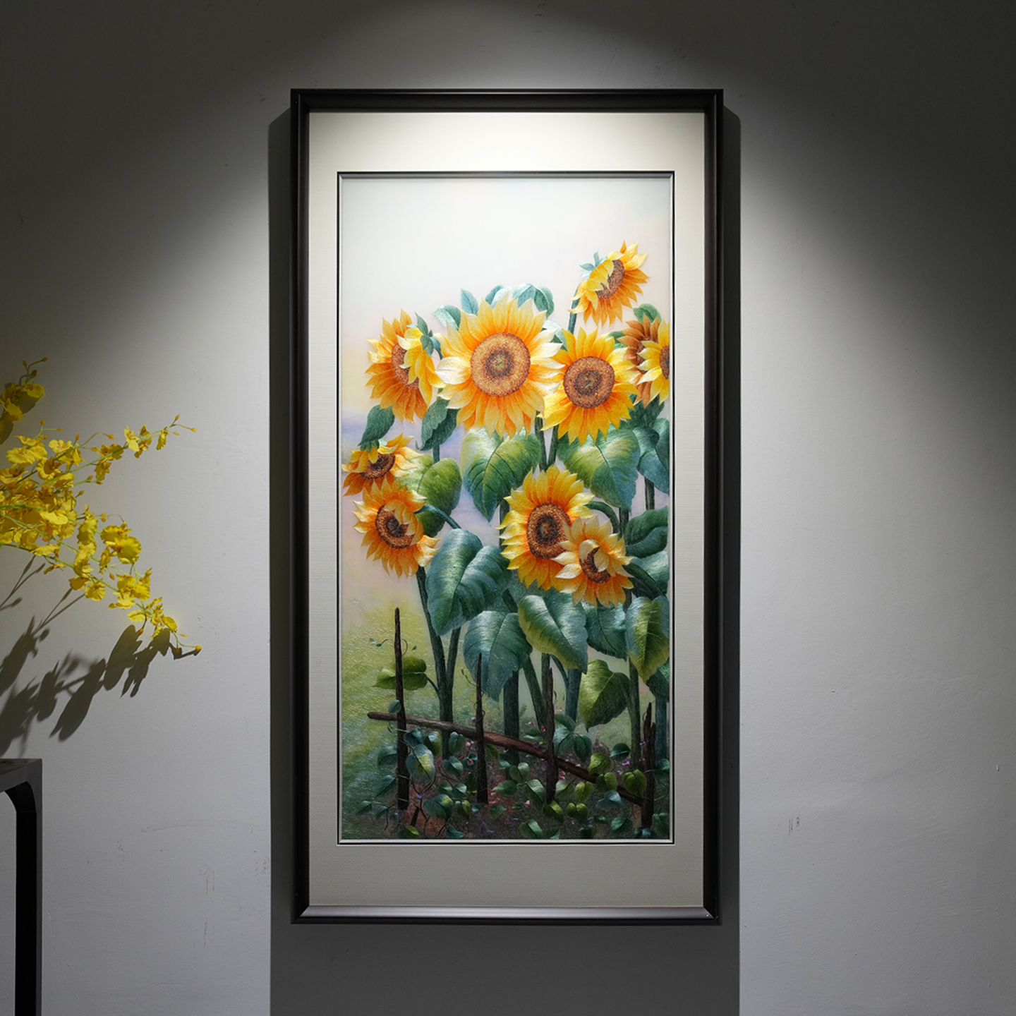 新中式刺绣蒸蒸日上装饰画书房卧室客厅向日葵手工苏绣实木框挂画图片
