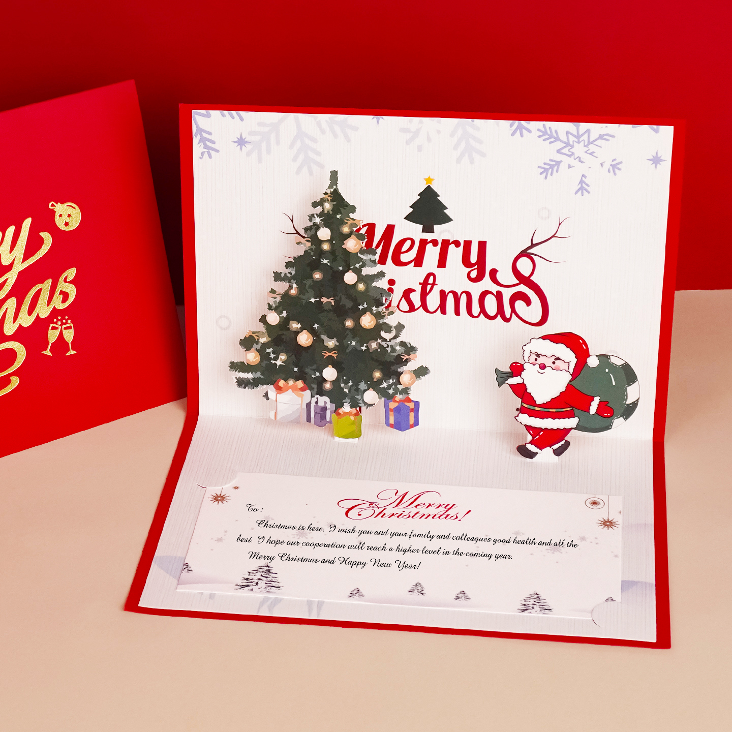 3D立体圣诞节贺卡定制创意烫金平安夜礼物节日祝福信封高级感卡片