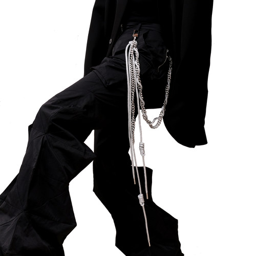 WACKYE银色链条缠绕嘻哈裤链