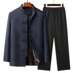 秋冬唐装男加绒加厚爸爸棉衣外套套装中国风老人棉服爷爷棉袄夹克