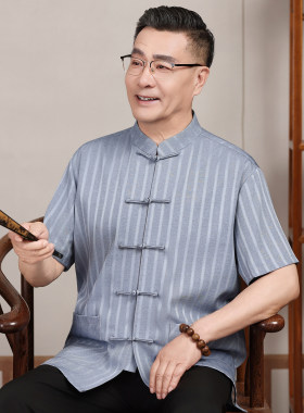 夏季中老年男薄款短袖唐装套装