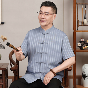夏季中老年男薄款短袖唐装套装