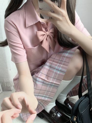 【潘特维拉】基础款粉色衬衫 自制女款jk短袖上衣制服学院风原创