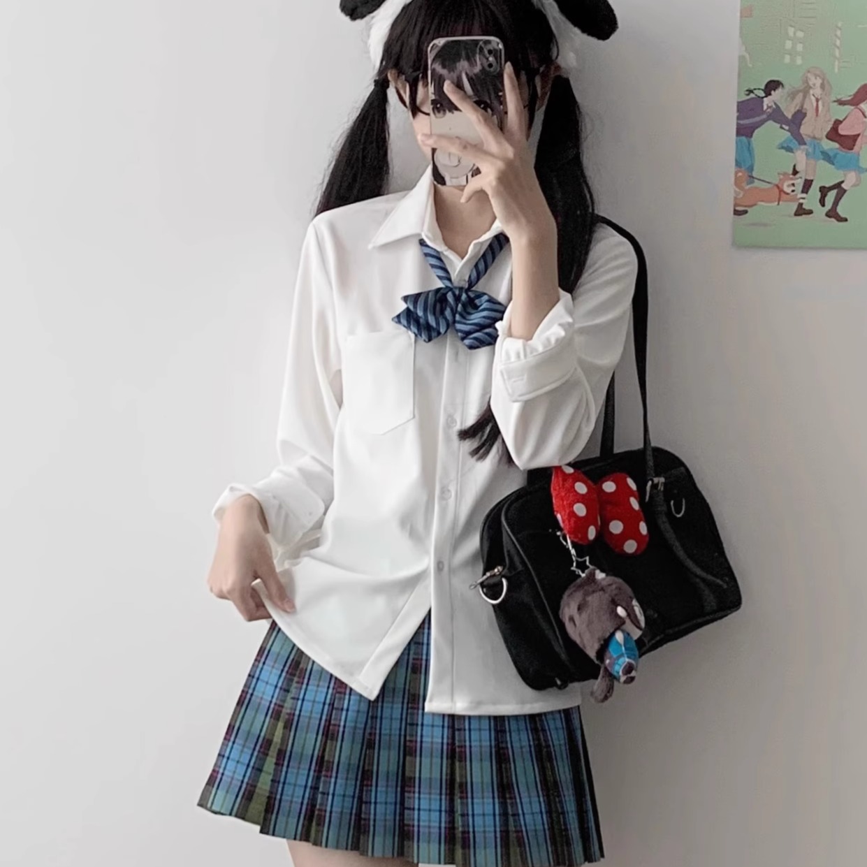 潘特维拉长袖针织jk白衬衫女