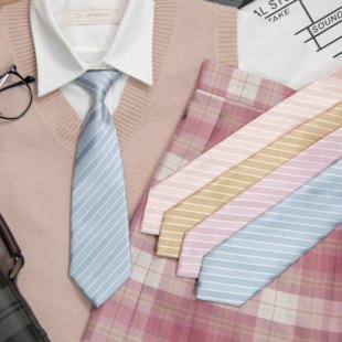 【潘特维拉】夏日恋曲多巴胺小清新风格jk手打免手打条纹领带系列