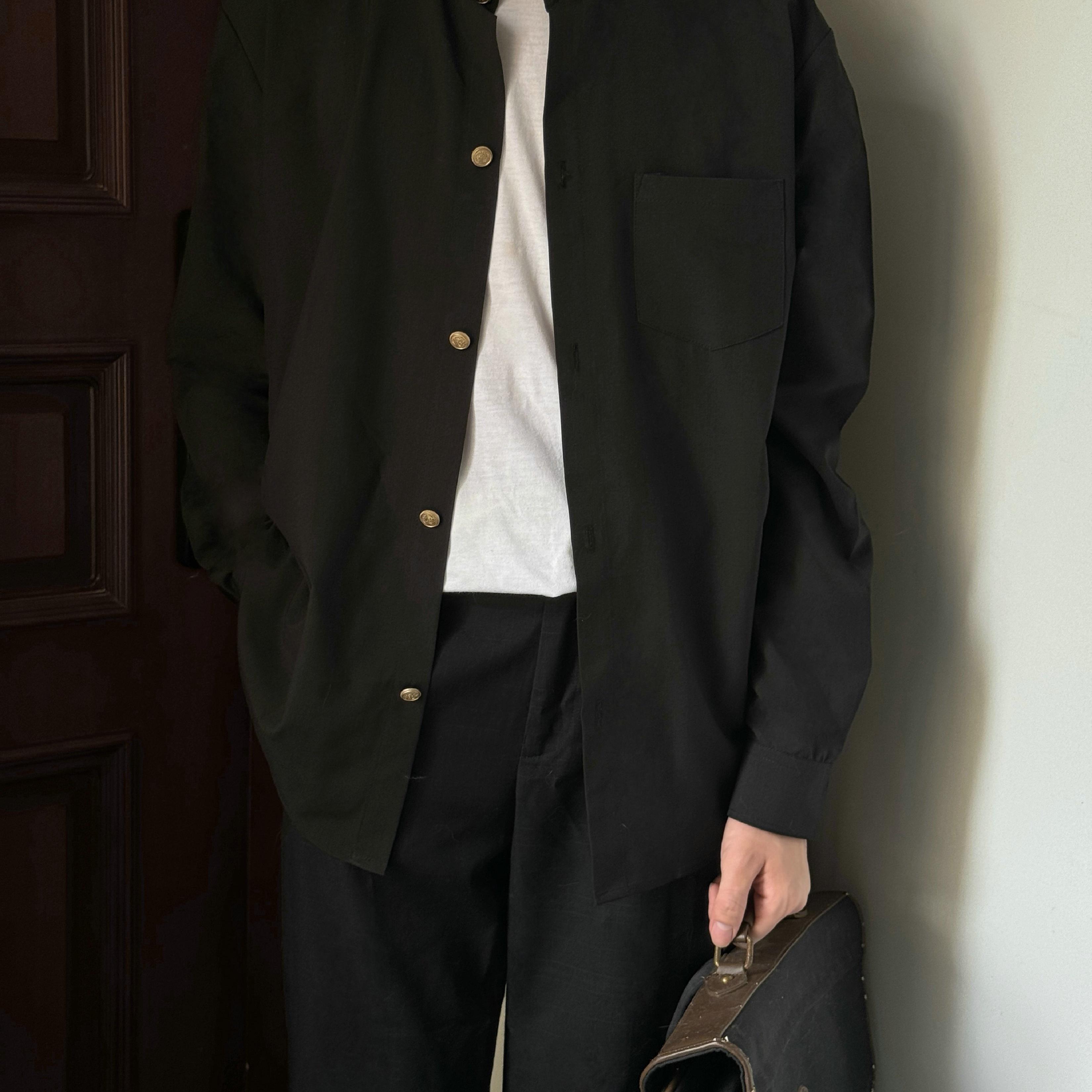 【潘特维拉】诘襟衬衫 dk制服原创自制男款长袖中山装立领黑衬衫