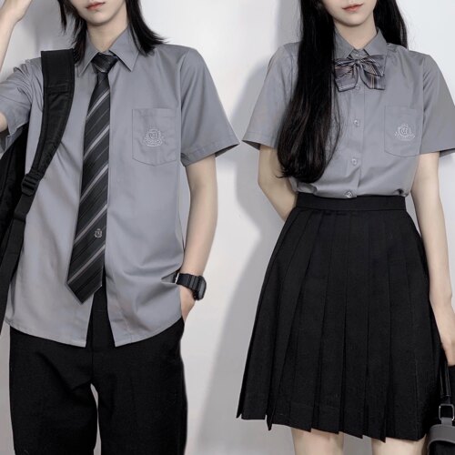 潘特维拉阿灰dk制服学院情侣衬衫