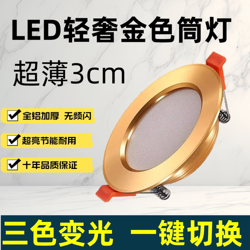 超亮节能金色全铝嵌入式LED筒灯