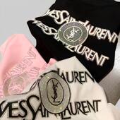 YS字母重工烫钻正肩短袖 t恤女夏季 宽松设计感小众百搭纯棉上衣潮