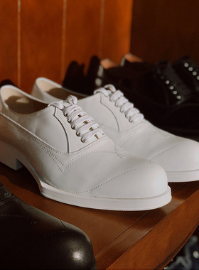 JINIWU吾倪季2025正装白色皮鞋牛皮精致异型底牛津鞋系带低帮男鞋