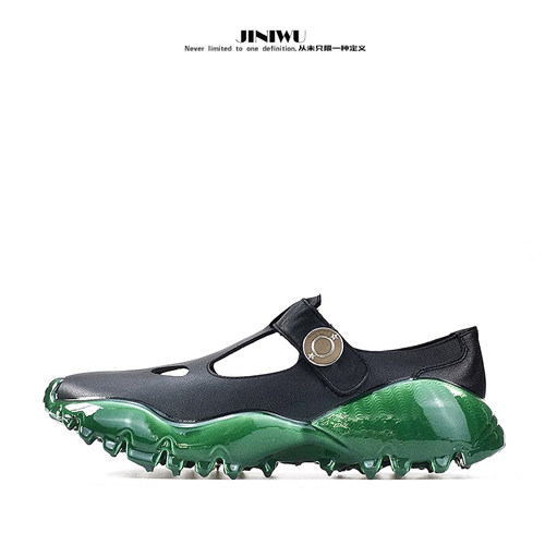 jiniwu吾倪季绿色溶解镂空皮凉鞋