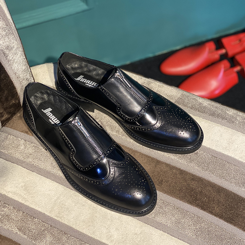 布洛克jiniwu牛皮拼接正装男鞋