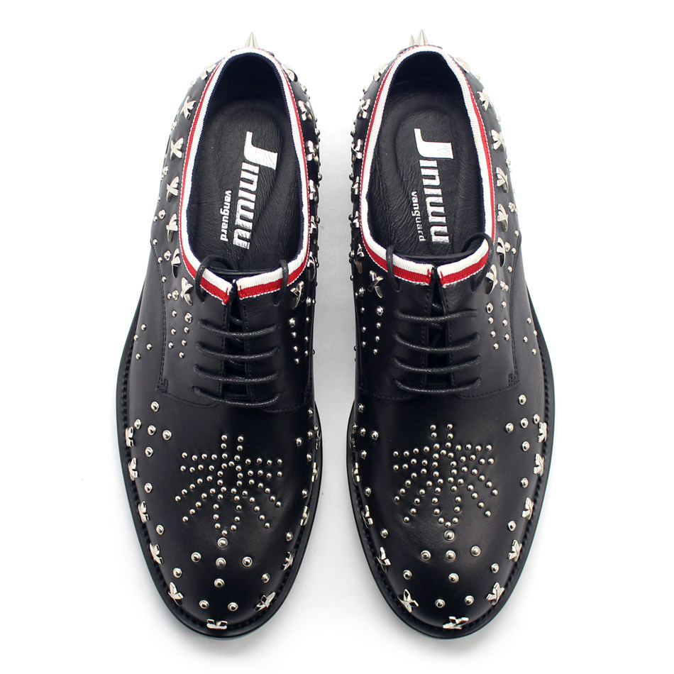 JINIWU吾倪季2025秋冬手工铆钉蜜蜂红白条纹织布正装皮鞋德比鞋,流行男鞋,单鞋,淘宝优惠券,粉丝福利购,淘宝优惠卷