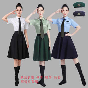 连体舞台表演服短袖裙军装礼服夏旗班升旗军乐队演出服军鼓制服新
