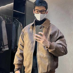 重头来过秋冬加棉加厚外套美式 复古翻领机车皮夹克棉服 痞帅感男装