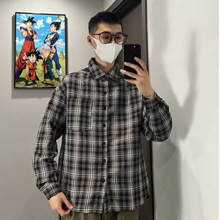 重头来过格子衬衣美式复古春秋季高级感痞帅长袖打底百搭大码衬衫