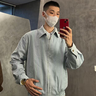 重头来过蓝白条纹衬衫夹克男士潮牌秋季新款正肩时尚休闲长袖外套