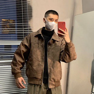 重头来过春秋季宽松美式复古潮牌街头机车夹克外套硬汉工装皮衣男