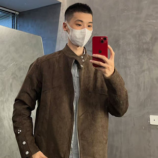 重头来过美拉德绒皮立领夹克男秋冬季老钱风机车美式硬汉复古外套