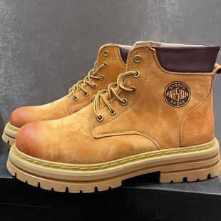 重头来过2026秋冬季新款马丁靴加绒高帮真皮工装鞋雪地靴大黄靴男
