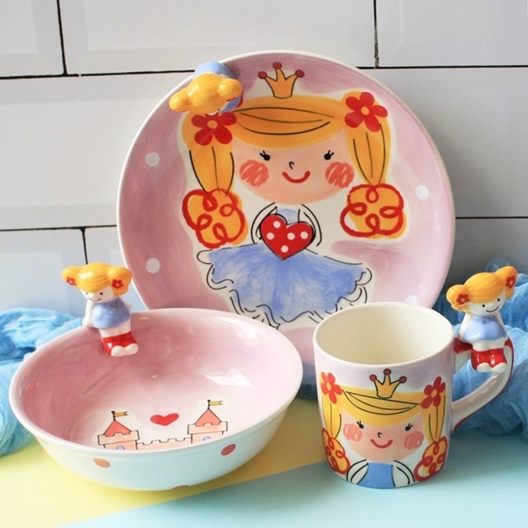 泰国INDRA手绘陶瓷儿童餐具3件套食品接触级釉料