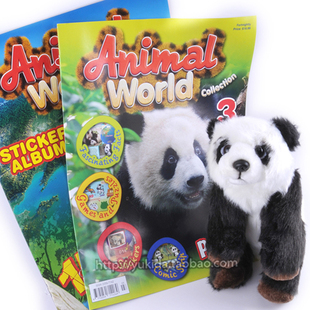 正版 World熊猫四件套仿真动物毛绒玩具公仔赠杂志贴纸 Animal 正品