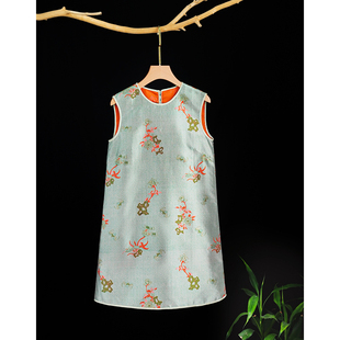 云锦百利-上久楷-宋锦-山石牡丹四重纬38姆米百搭背心裙