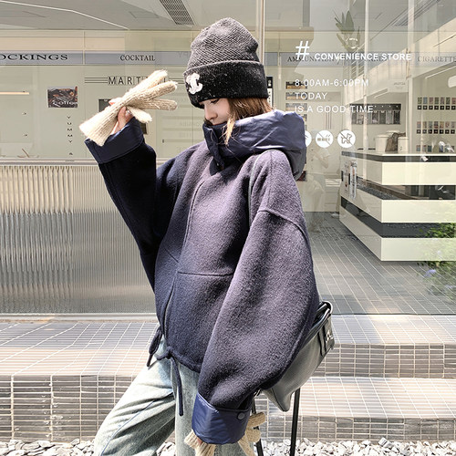 毛呢拼接外套2c016-7071-P275-K438单。7071H-P315-K498-夹90绒