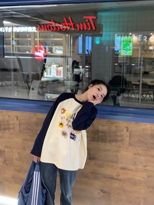 komorebis//可爱印花插肩袖宽松卫衣t恤