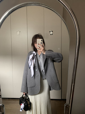 Komorebis简约气质翻领斜扣西装羊毛外套