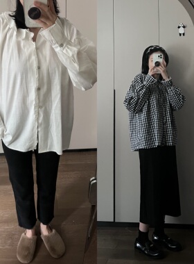 Komorebis // 两色木耳花边双层叠领白色格纹衬衫 设计感叠穿宽松